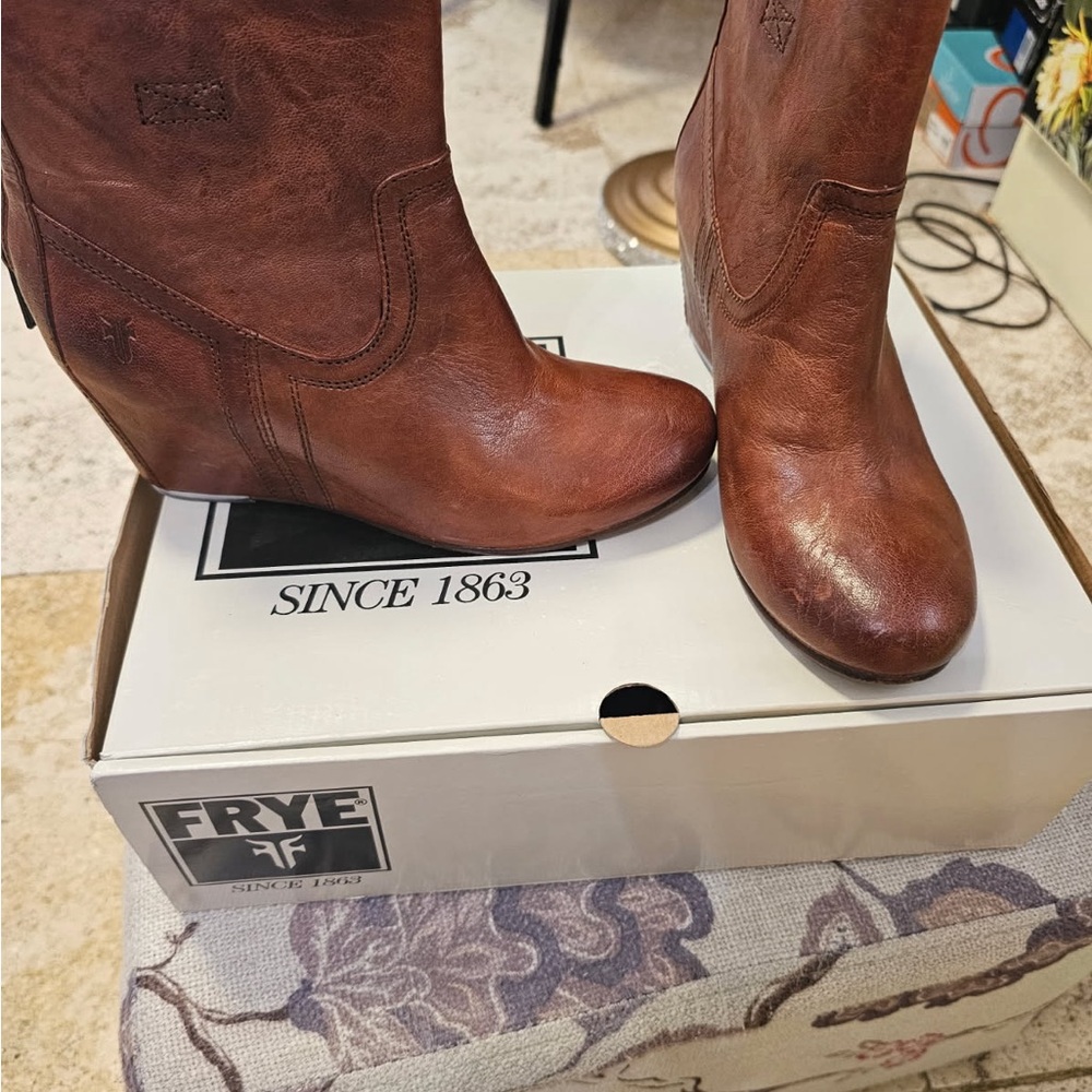 Frye Chestnut Brown Leather Mid-Calf Boots
